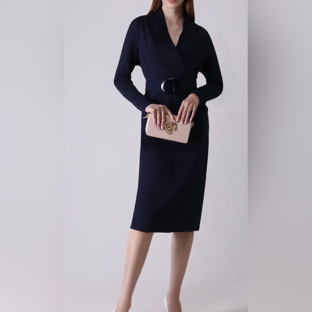 Armani Collezioni Navy Blue Long Sleeve Dress w/ Pockets 4 - Picture 2 of 9
